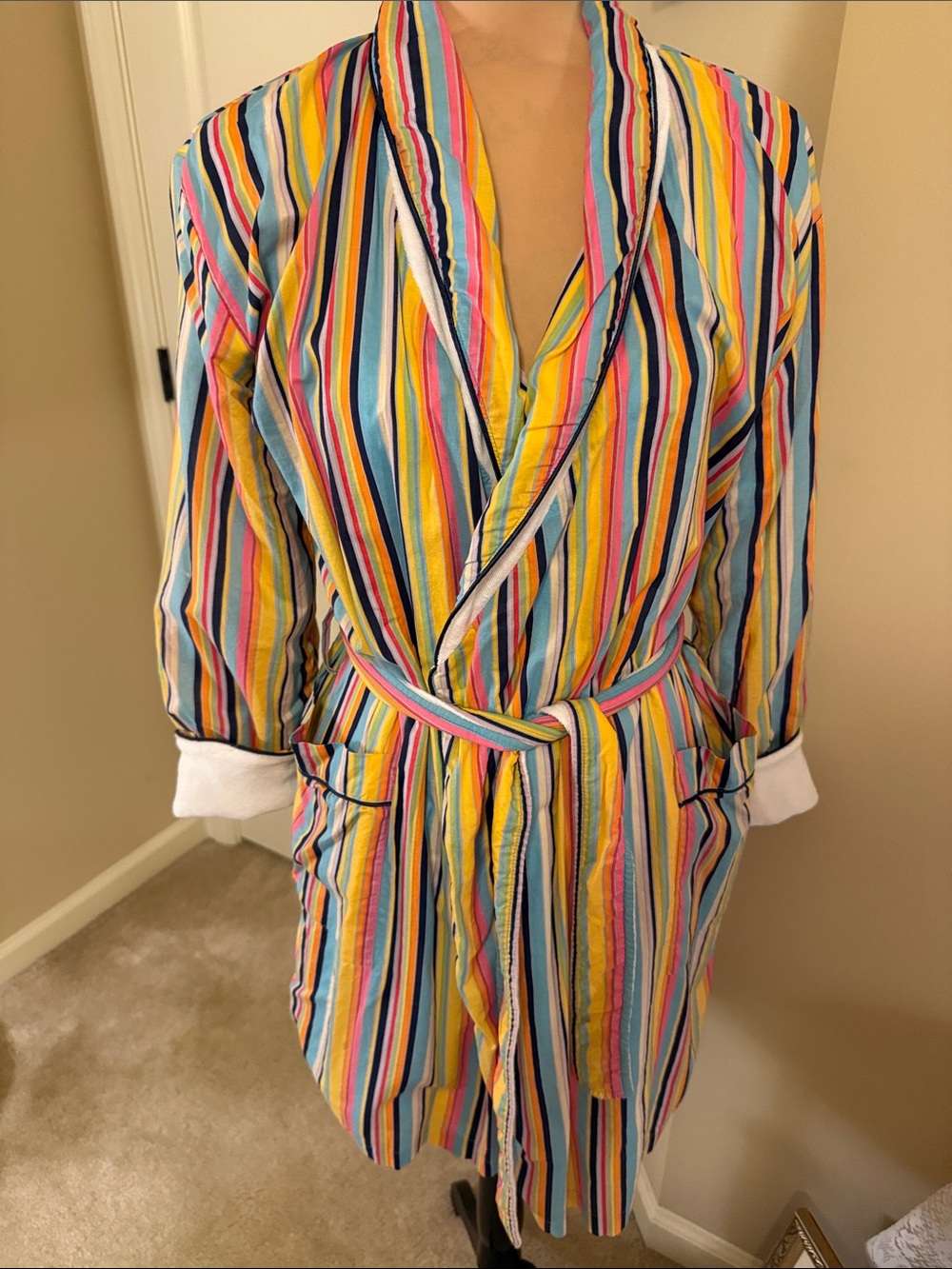 Swell Multicolor Striped Cotton Robe - Yellow Pink Blue